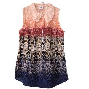 CAbi | Sleeveless Popover Blue Coral Ombre Love Blouse Small